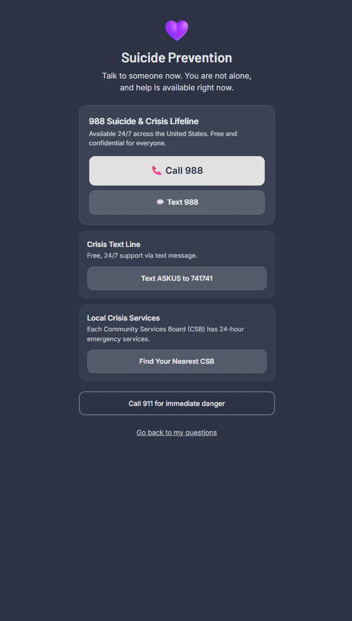 Crisis support resources, one tap away